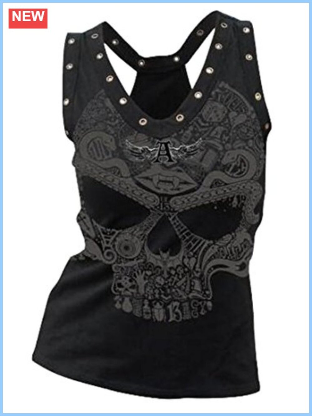 Skull Print Sleeveless Tank Top Women Gothic Rocker Workout